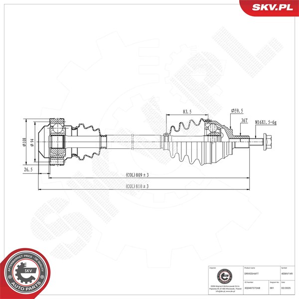 Drivaxel, framaxel höger Esen skv 40SKV149 ESEN SKV