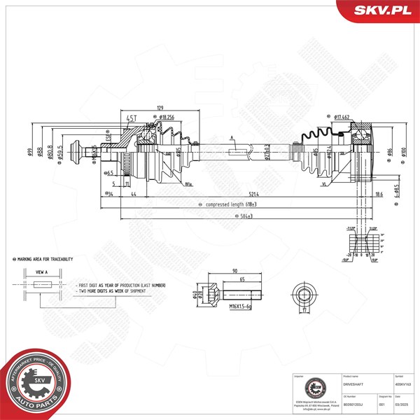 Drivaxel, Bakaxel höger, Bakaxel vänster Esen skv 40SKV163 ESEN SKV Drivaxel, Bakaxel höger, Bakaxel vänster Esen skv 40SKV163 ESEN SKV