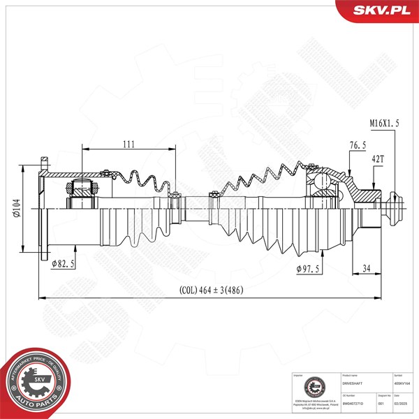 Drivaxel, framaxel höger, framaxel vänster Esen skv 40SKV164 ESEN SKV