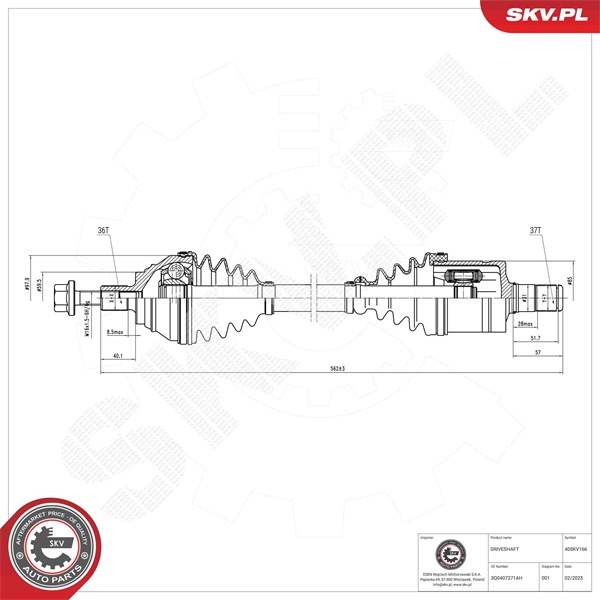 Drivaxel, framaxel vänster Esen skv 40SKV166 ESEN SKV Drivaxel, framaxel vänster Esen skv 40SKV166 ESEN SKV