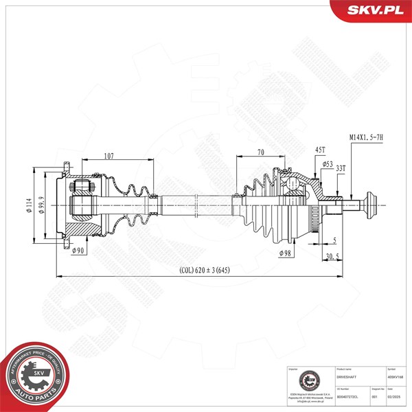 Drivaxel, framaxel höger Esen skv 40SKV168 ESEN SKV
