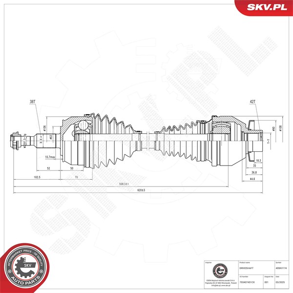 Drivaxel, framaxel vänster Esen skv 40SKV174 ESEN SKV