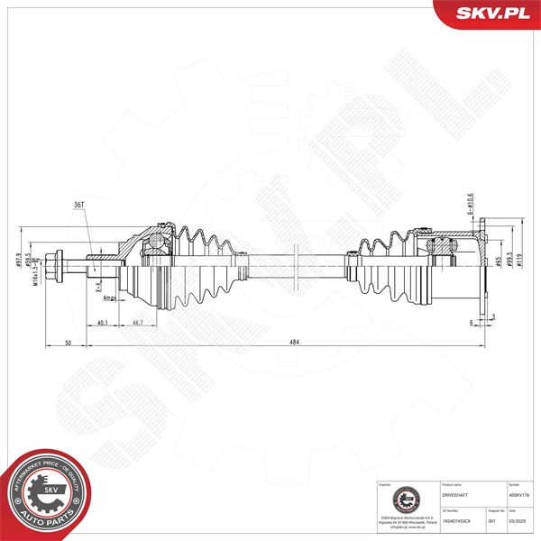 Drivaxel, framaxel vänster Esen skv 40SKV176 ESEN SKV