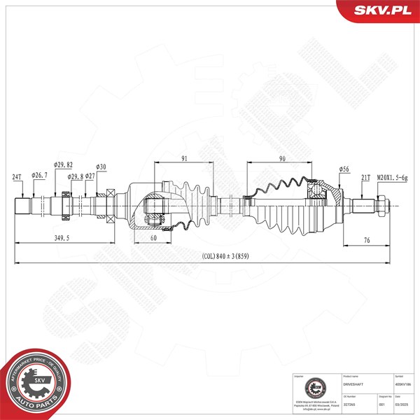 Drivaxel, framaxel höger Esen skv 40SKV186 ESEN SKV