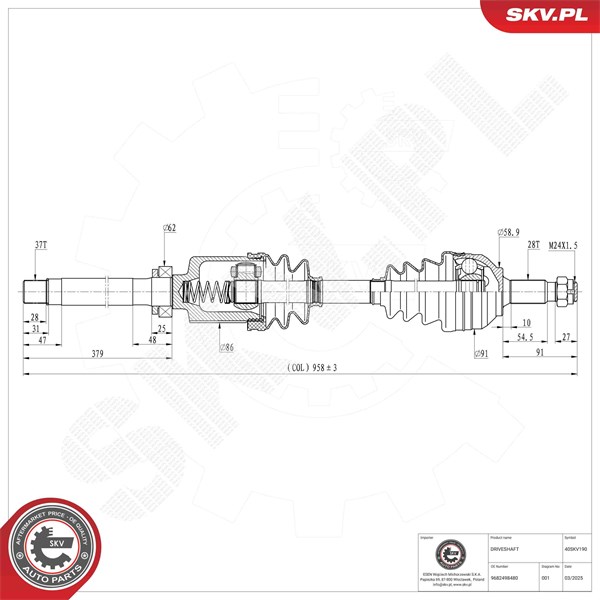Drivaxel, framaxel höger Esen skv 40SKV190 ESEN SKV