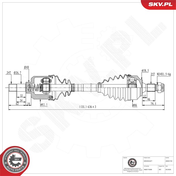 Drivaxel, framaxel vänster Esen skv 40SKV192 ESEN SKV