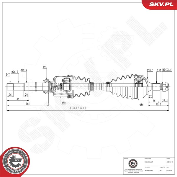 Drivaxel, framaxel höger Esen skv 40SKV193 ESEN SKV