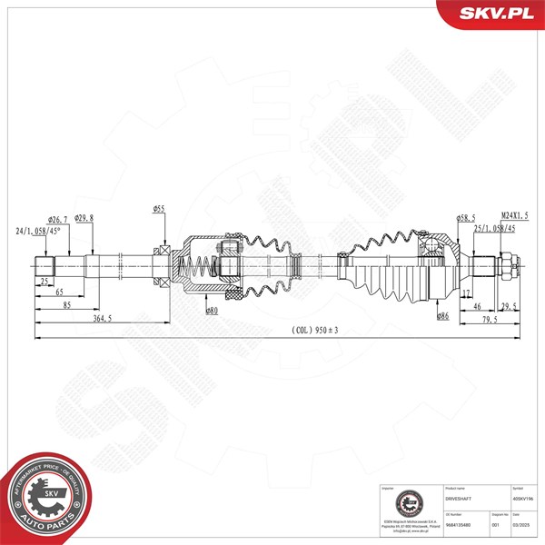Drivaxel, framaxel höger Esen skv 40SKV196 ESEN SKV Drivaxel, framaxel höger Esen skv 40SKV196 ESEN SKV
