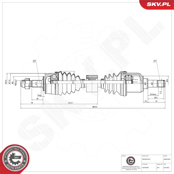 Drivaxel, framaxel höger Esen skv 40SKV202 ESEN SKV Drivaxel, framaxel höger Esen skv 40SKV202 ESEN SKV