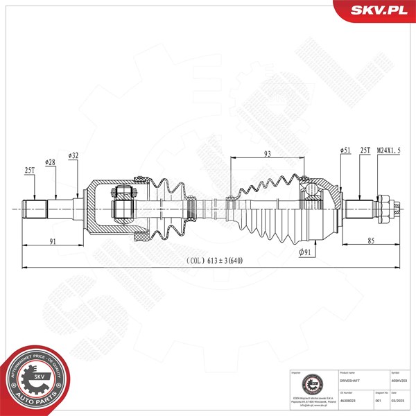 Drivaxel, framaxel vänster Esen skv 40SKV203 ESEN SKV