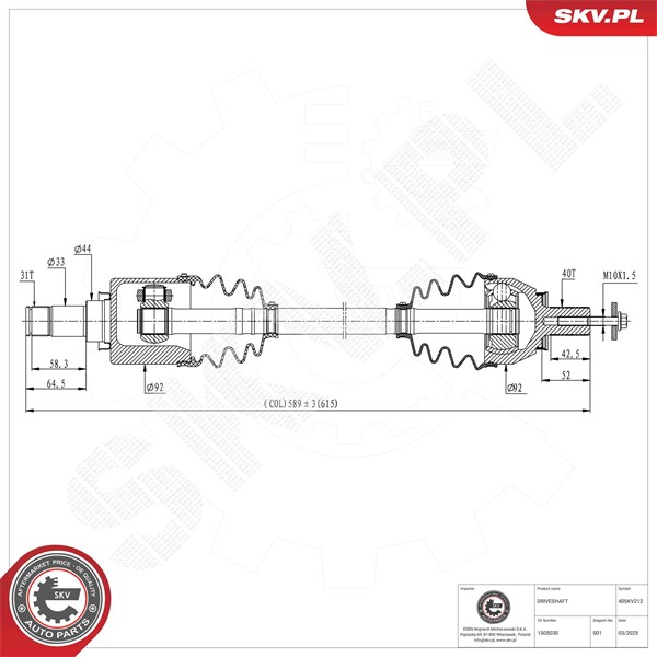 Drivaxel, framaxel vänster Esen skv 40SKV212 ESEN SKV