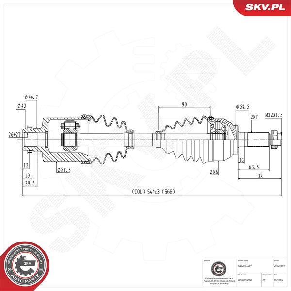 Drivaxel, framaxel höger Esen skv 40SKV227 ESEN SKV