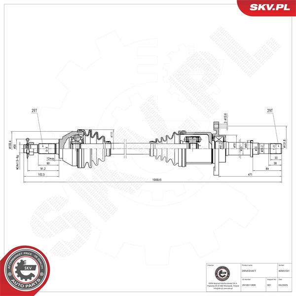Drivaxel, framaxel höger Esen skv 40SKV241 ESEN SKV