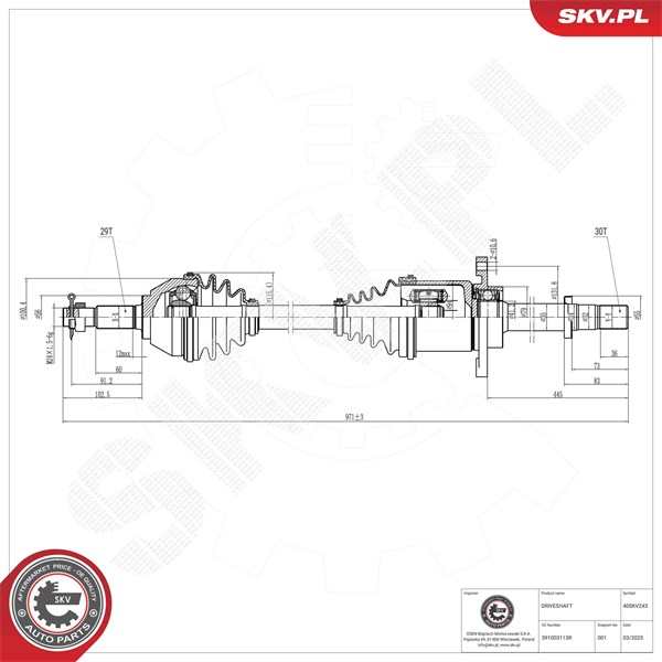 Drivaxel, framaxel höger Esen skv 40SKV243 ESEN SKV