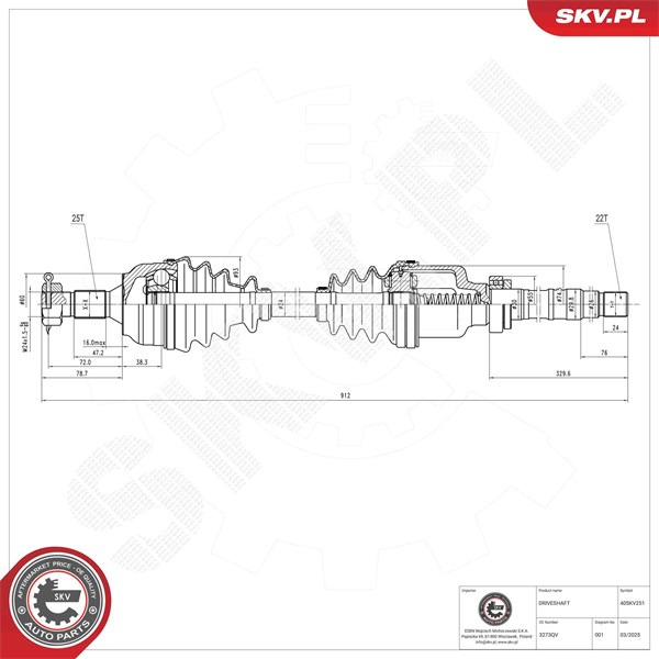 Drivaxel, Framaxel, framaxel höger Esen skv 40SKV251 ESEN SKV