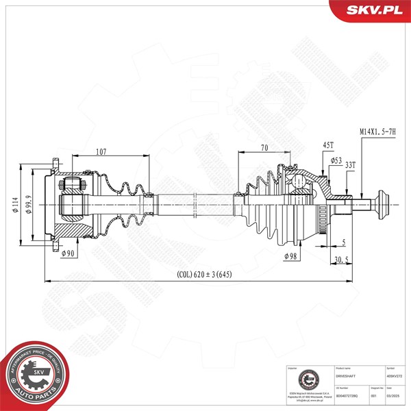 Drivaxel, framaxel höger Esen skv 40SKV272 ESEN SKV