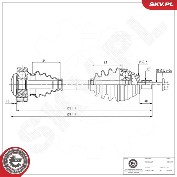 Drivaxel, framaxel höger Esen skv 40SKV277 ESEN SKV