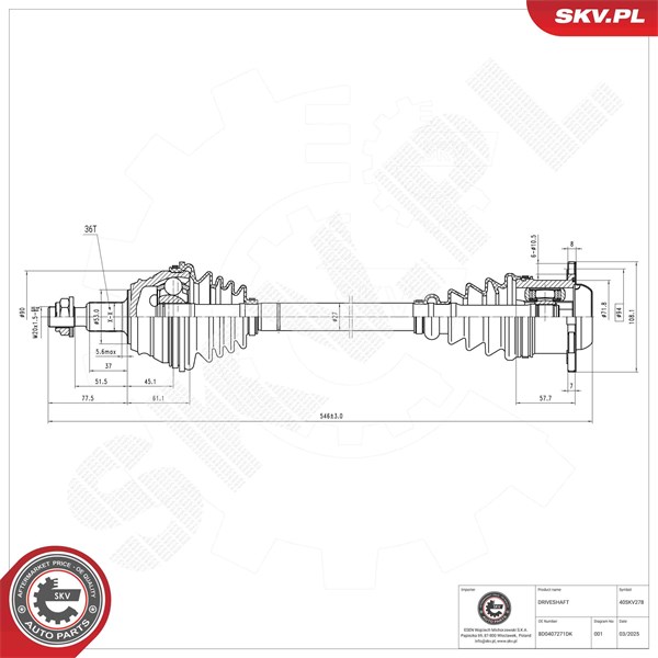 Drivaxel, framaxel vänster, framaxel höger Esen skv 40SKV278 ESEN SKV