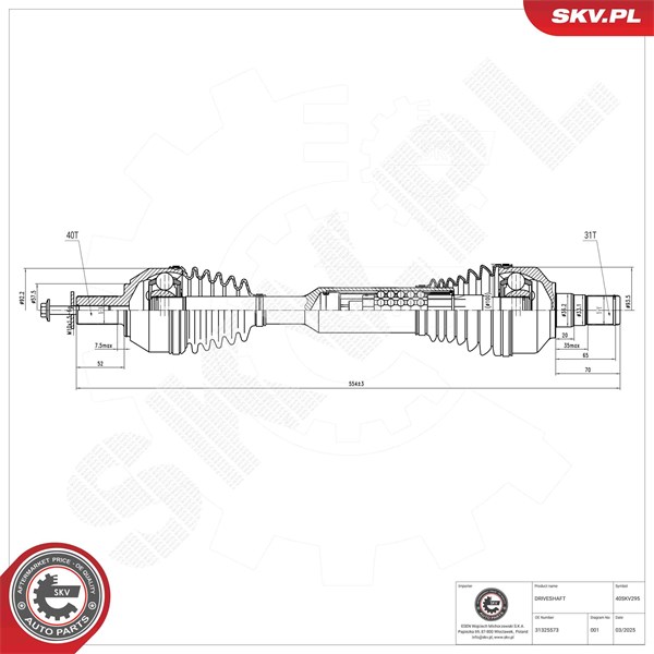 Drivaxel, framaxel vänster, framaxel höger Esen skv 40SKV295 ESEN SKV