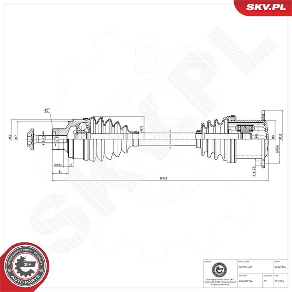 Drivaxel, framaxel höger, framaxel vänster Esen skv 40SKV296 ESEN SKV