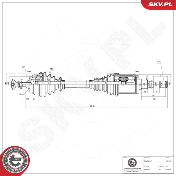 Drivaxel, framaxel höger Esen skv 40SKV299 ESEN SKV