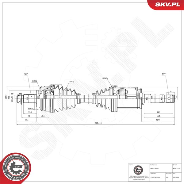 Drivaxel, framaxel höger Esen skv 40SKV317 ESEN SKV