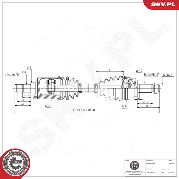 Drivaxel, framaxel vänster Esen skv 40SKV322 ESEN SKV