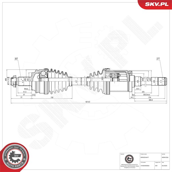 Drivaxel, framaxel höger Esen skv 40SKV326 ESEN SKV