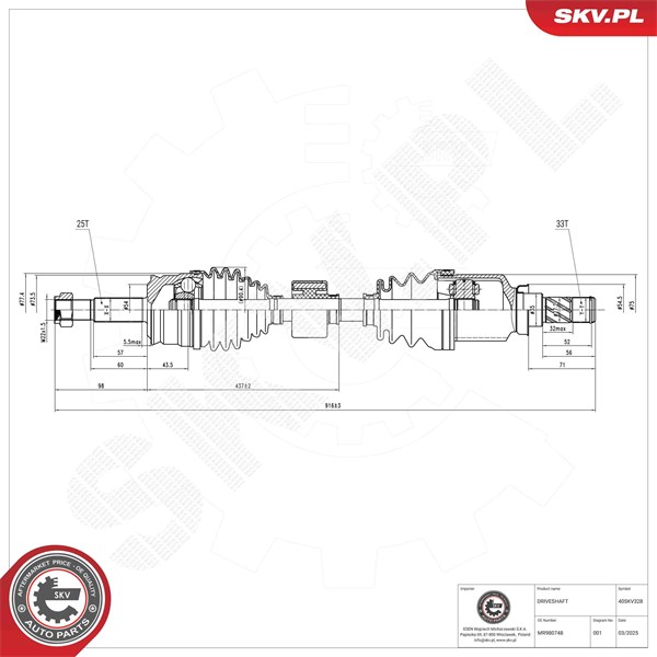 Drivaxel, framaxel höger Esen skv 40SKV328 ESEN SKV