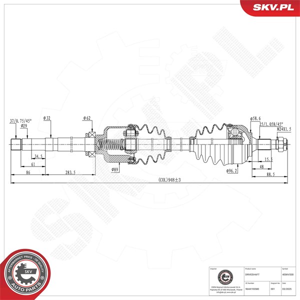 Drivaxel, framaxel höger Esen skv 40SKV330 ESEN SKV
