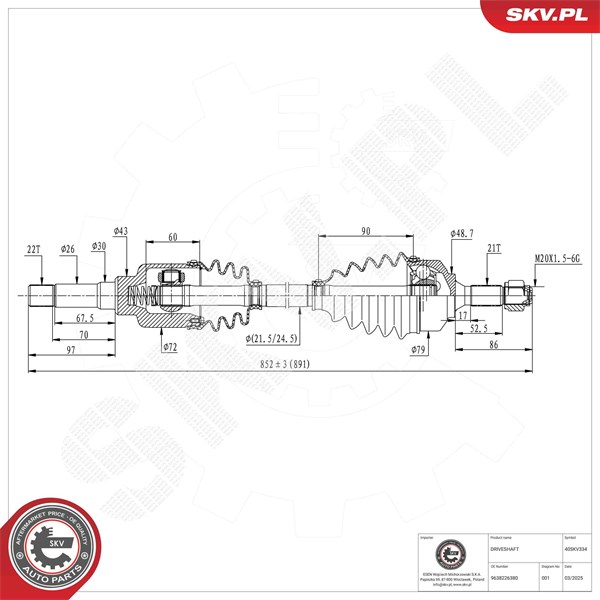 Drivaxel, framaxel höger Esen skv 40SKV334 ESEN SKV