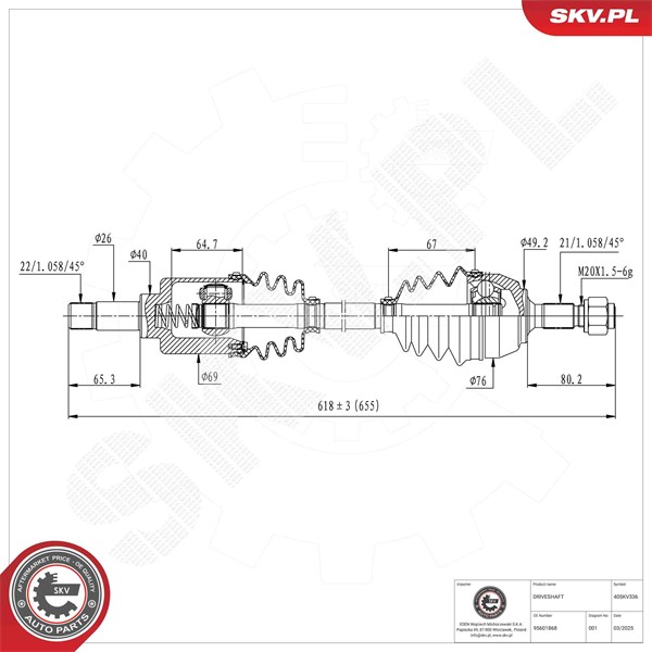 Drivaxel, framaxel vänster Esen skv 40SKV336 ESEN SKV