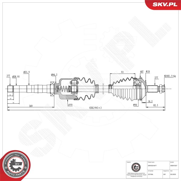 Drivaxel, framaxel höger Esen skv 40SKV337 ESEN SKV