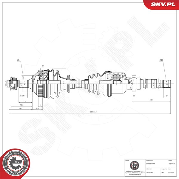 Drivaxel, framaxel höger Esen skv 40SKV345 ESEN SKV