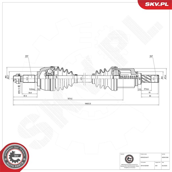 Drivaxel, framaxel vänster Esen skv 40SKV348 ESEN SKV