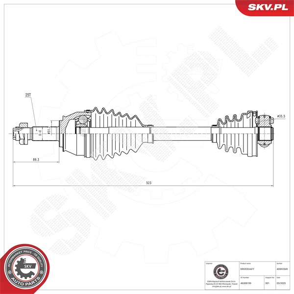 Drivaxel, framaxel höger Esen skv 40SKV349 ESEN SKV