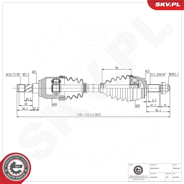 Drivaxel, framaxel vänster Esen skv 40SKV353 ESEN SKV