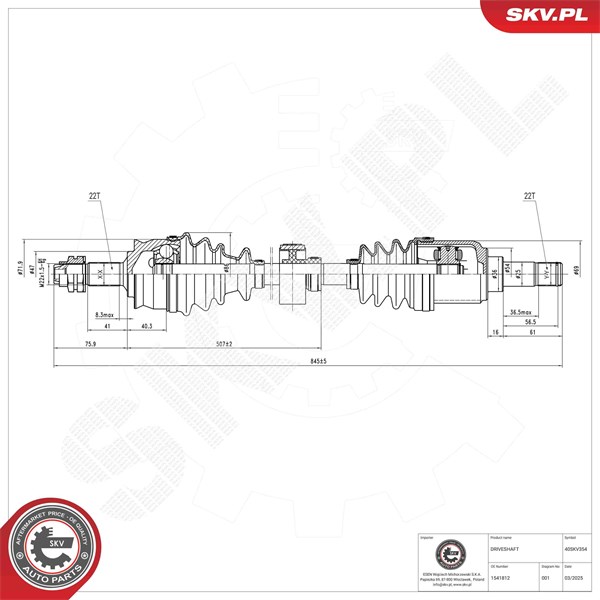 Drivaxel, framaxel höger Esen skv 40SKV354 ESEN SKV