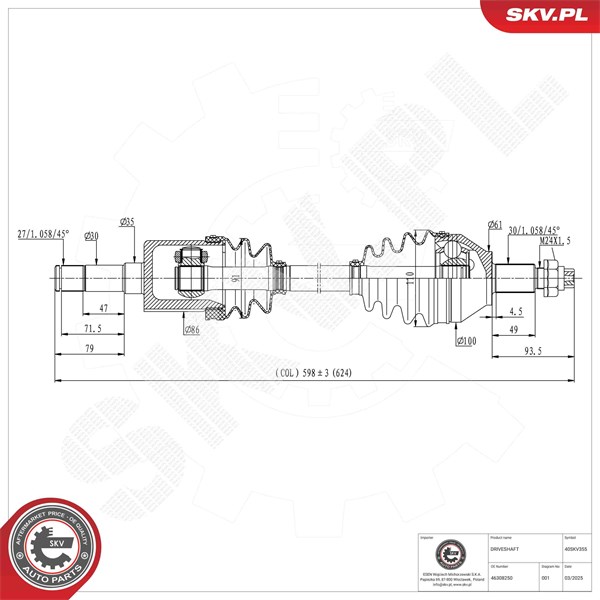 Drivaxel, framaxel vänster Esen skv 40SKV355 ESEN SKV