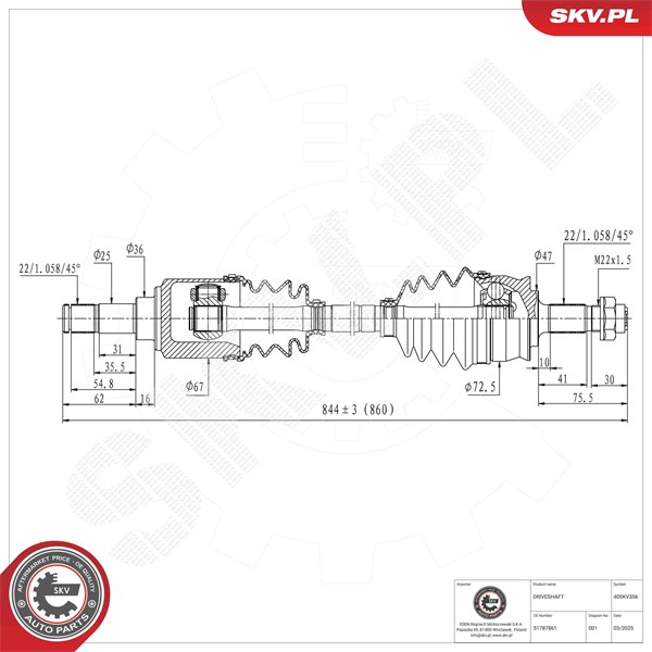 Drivaxel, framaxel höger Esen skv 40SKV356 ESEN SKV