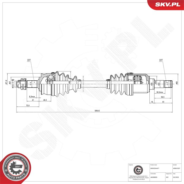 Drivaxel, framaxel vänster Esen skv 40SKV357 ESEN SKV