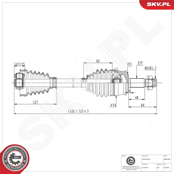 Drivaxel, framaxel höger, framaxel vänster Esen skv 40SKV358 ESEN SKV