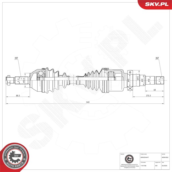 Drivaxel, framaxel höger Esen skv 40SKV362 ESEN SKV