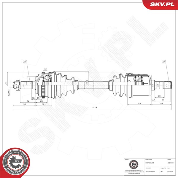 Drivaxel, framaxel vänster Esen skv 40SKV374 ESEN SKV