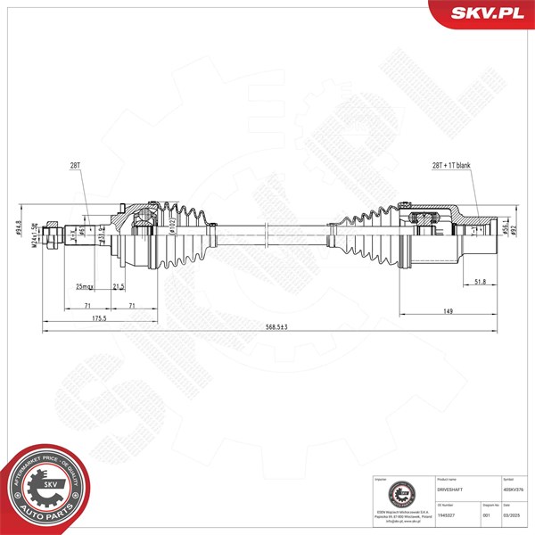 Drivaxel, framaxel höger Esen skv 40SKV376 ESEN SKV