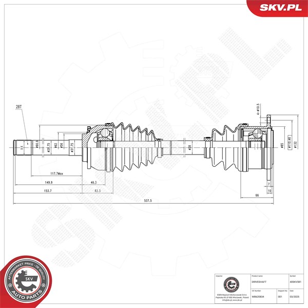 Drivaxel, framaxel höger Esen skv 40SKV381 ESEN SKV
