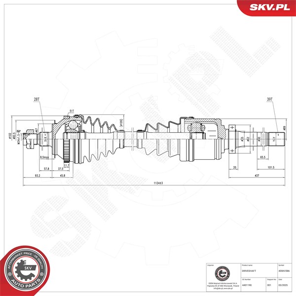 Drivaxel, framaxel höger, framaxel vänster Esen skv 40SKV386 ESEN SKV Drivaxel, framaxel höger, framaxel vänster Esen skv 40SKV386 ESEN SKV