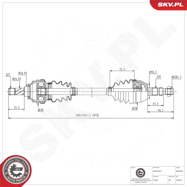 Drivaxel, framaxel höger Esen skv 40SKV387 ESEN SKV