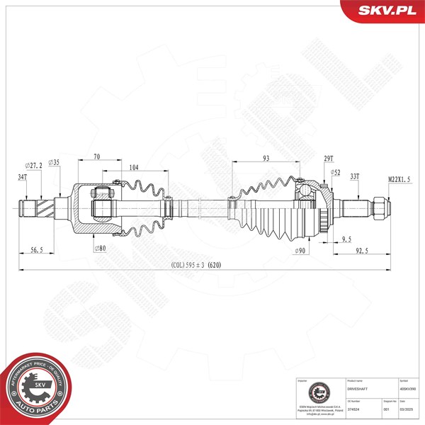 Drivaxel, framaxel vänster Esen skv 40SKV390 ESEN SKV