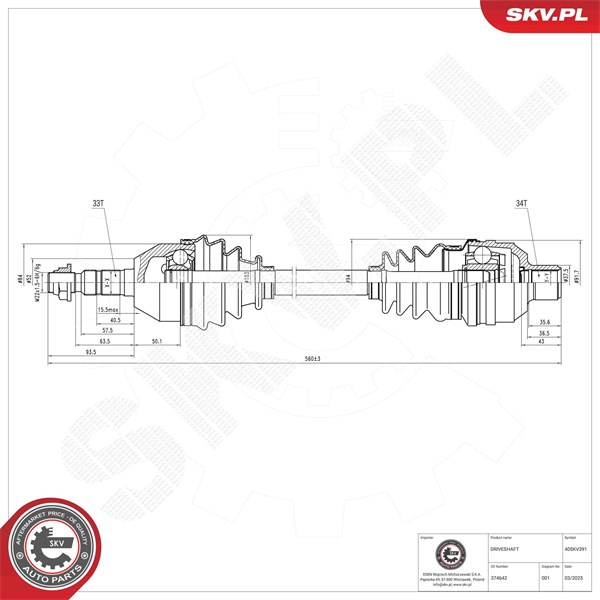 Drivaxel, framaxel höger Esen skv 40SKV391 ESEN SKV